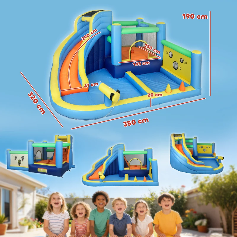 AIYAPLAY Castel gonflabil cu suflător 8 în 1, parc acvatic, tobogan, trambulină, piscină de mingi, Oxford, multicolor