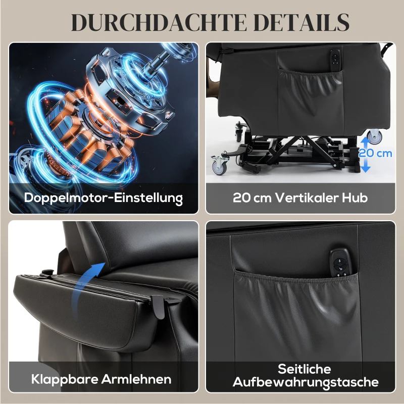 HOMCOM Fernsehsessel mit Aufstehhilfe Elektrischer Relaxsessel mit Fernbedienung, Fußstütze, Liegefunktion, Dunkelgrau