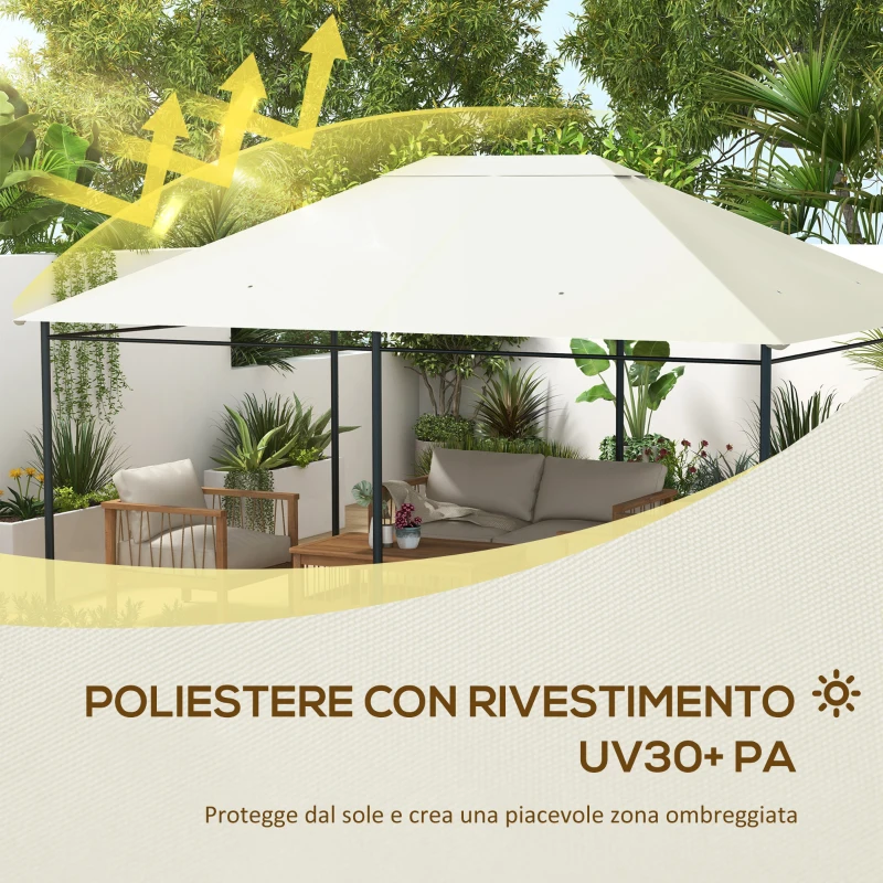 Outsunny Tetto di Ricambio 4x3 m per Gazebo Anti UV in Poliestere con Presa d'Aria, Bianco Crema