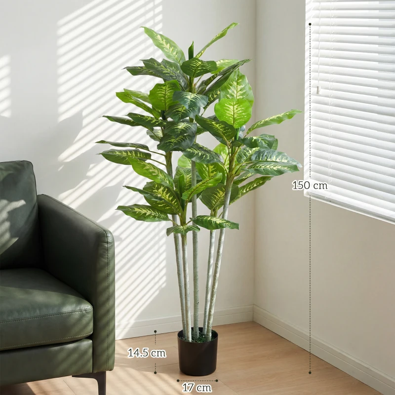 HOMCOM Pianta artificiale Calathea 150 cm con vaso in cemento, Verde
