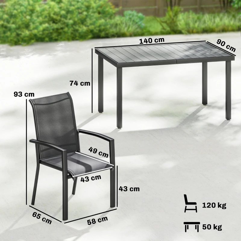 Outsunny Ensemble d'extérieur 7 pièces avec table de jardin en 2 sections et 6 chaises empilables en texteline, Gris