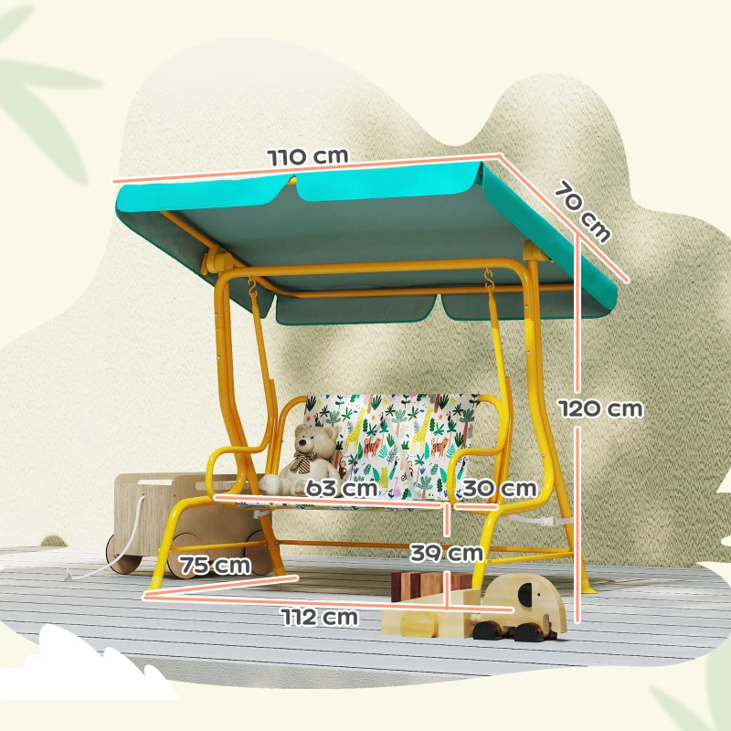 AIYAPLAY Dondolo per bambini 2 posti con tettuccio regolabile, 112x75x120 cm, Verde