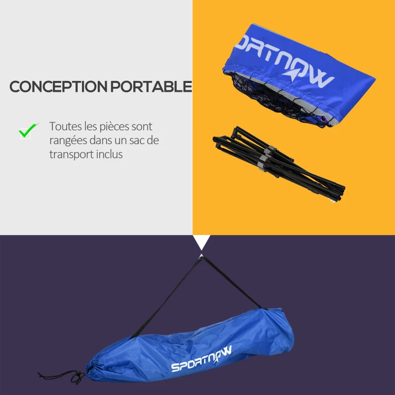 SPORTNOW Filet de badminton, filet portable, hauteur ajustable 107-155 cm, avec sac de transport, cadre métallique, noir, bleu