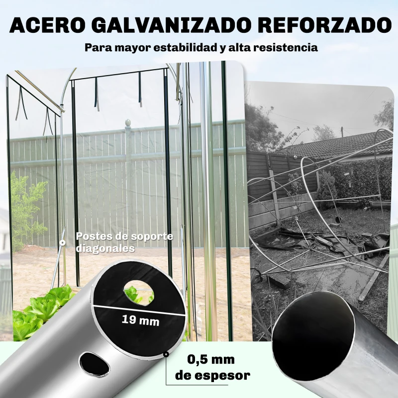 Outsunny Invernadero de Túnel 3x1x2 m con 8 Puertas Enrollables y Estructura de Acero Galvanizado Anti-UV Transparente