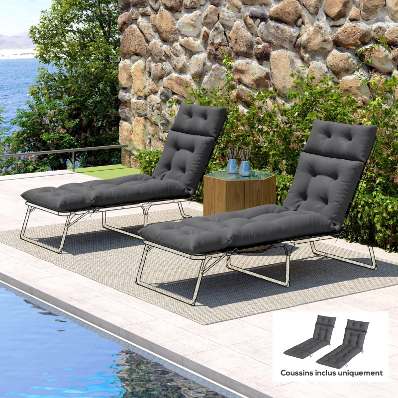 Outsunny Set de 2 perne pentru șezlong, pernă baie de soare groasă, confortabilă - 6 prinderi, 190 x 56 x 10 cm, gri închis