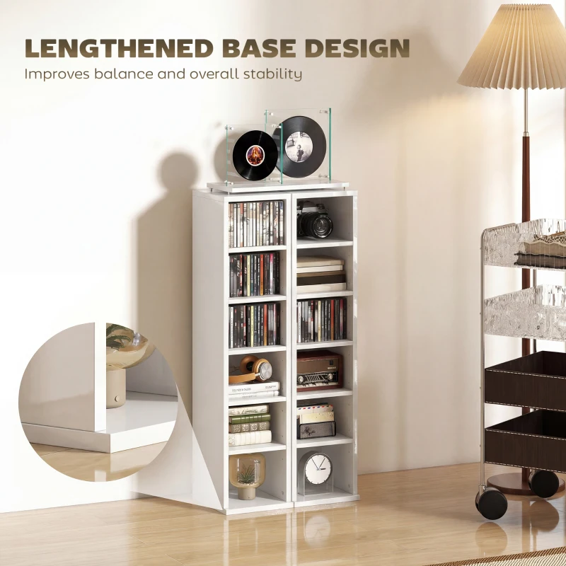 HOMCOM Set of 2 CD Media Display Shelf Unit Tower Rack with Adjustable Shelves, High Gloss White