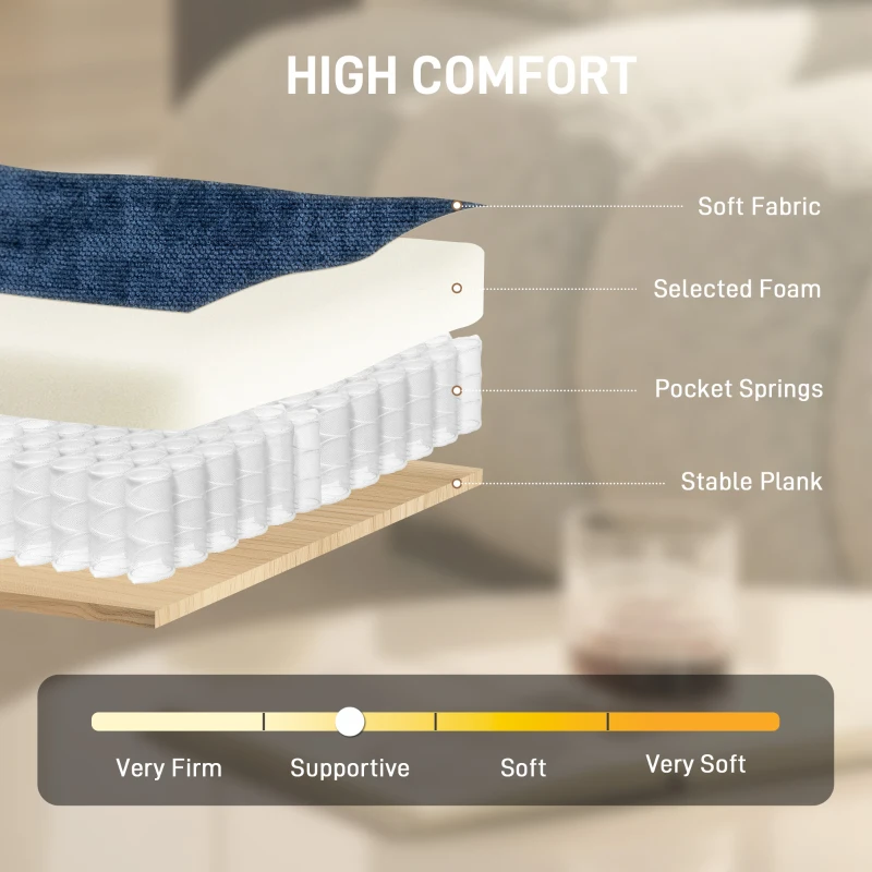 HOMCOM Obrotowy fotel akcentowy, tapicerowany fotel do czytania z tkaniny chenille, szerokie siedzisko, sprężynowe poduszki i metalowe nogi, ciemnoniebieski