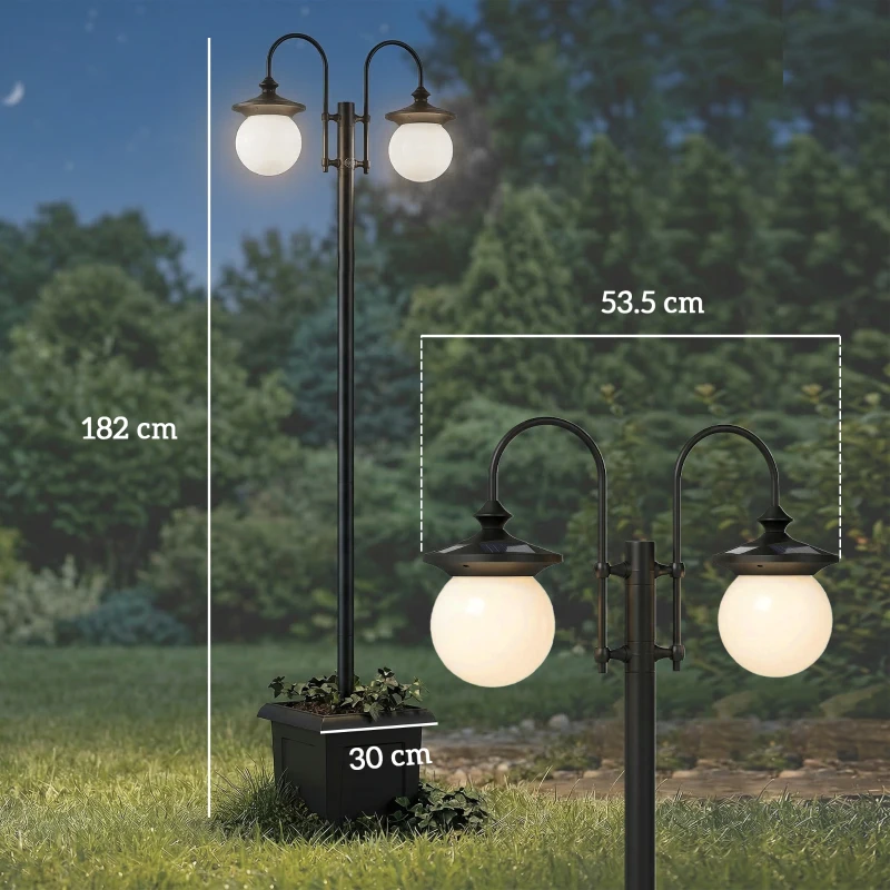 Outsunny Lampione solare da giardino con fioriera e 2 luci regolabili IP44