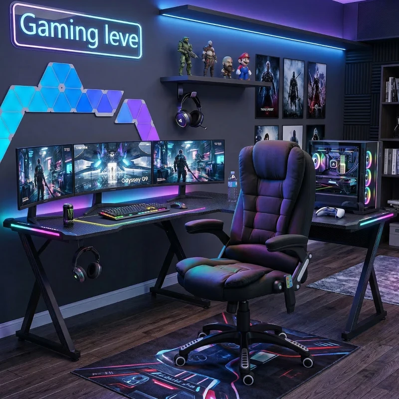 Vinsetto Cadeira para Secretaria c/ 6 Pontos de Massagem Reclinável até 130° com Aquecimento Preto