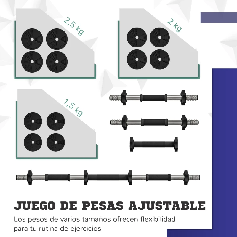 SPORTNOW Juego de Mancuernas Ajustables 25 kg 2 en 1 con Barras Conexión y Mangos Antideslizantes para Gimnasio en Casa Negro