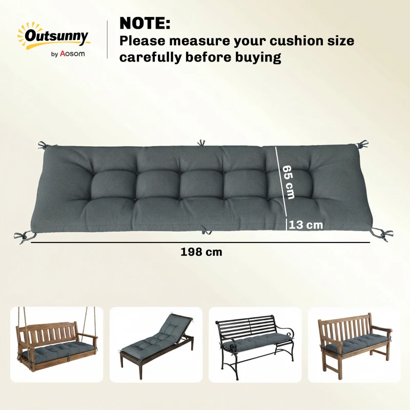 Outsunny Pernă pentru paleți detașabilă Pernă de șezut cu curele Pernă pentru paleți pentru majoritatea șezlongurilor 198x65x13cm Gri închis