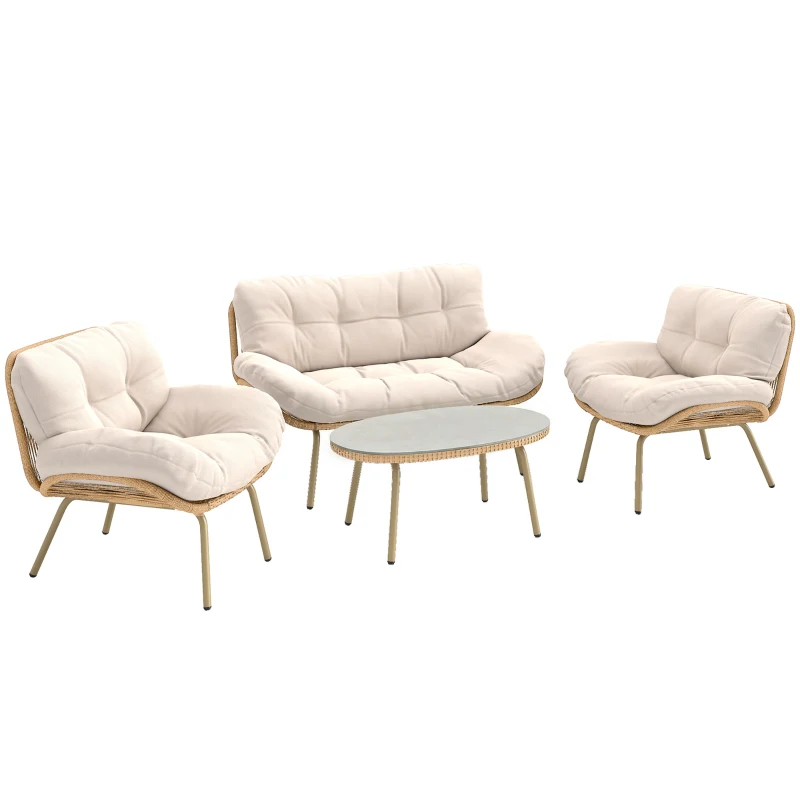 Outsunny Set mobilier de jardin 4 pièces Polyrattan Lounge avec canapé 2 places 2 fauteuils table sièges profonds coussins épais