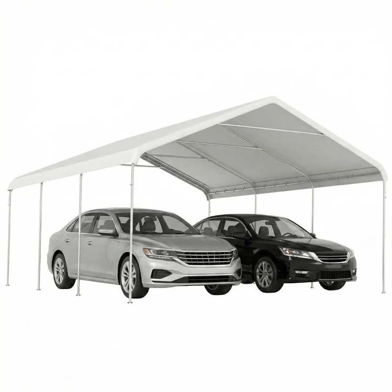 Outsunny Carport 5x6 m, garage portable, structure en acier galvanisé pour voitures/camions, Crème