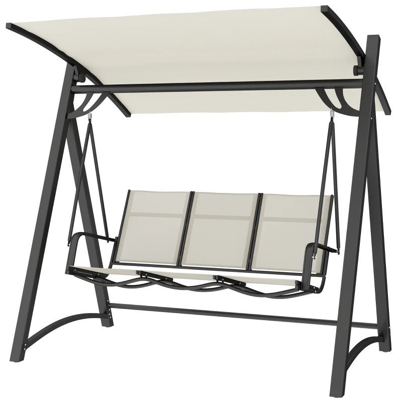 Outsunny Baloiço de Jardim de 3 Lugares com Teto Ajustável UPF50+ Assento Transpirável e Estrutura em Metal 188x130x183 cm Creme