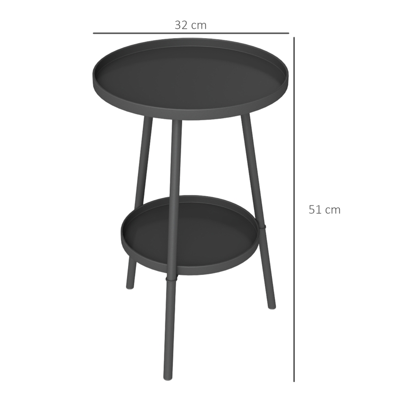 Outsunny Petite table d'appoint ronde à 2 niveaux table de jardin pour terrasse salon balcon en métal Ø 32 x 51 cm noir