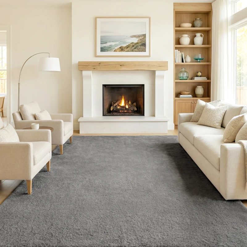 HOMCOM Alfombra Salón 120x160 cm Lavable en Lavadora Pelo Largo Estilo Moderno Tapete para Sala de Estar Dormitorio Gris Claro