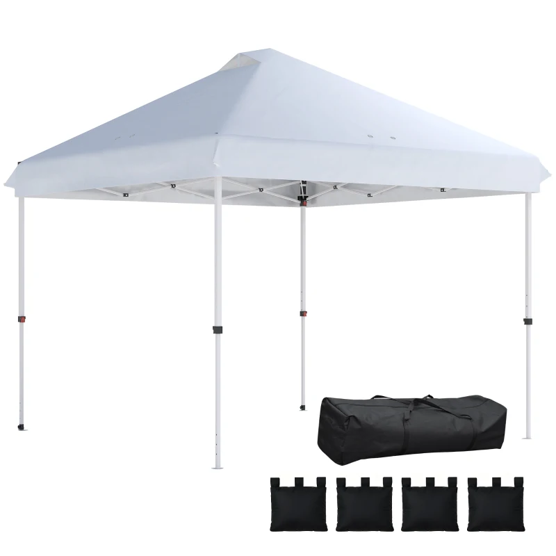 Outsunny Gazebo pieghevole 3x3 m con ruote e protezione UPF50+, Bianco