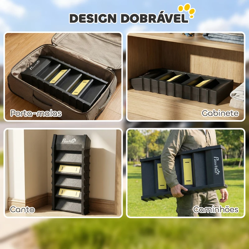 PawHut Rampa para Cães Dobrável 154 cm Rampa para Cães para Carro e Cama com 10 Degraus Antideslizantes Suporta até 68 kg Preto