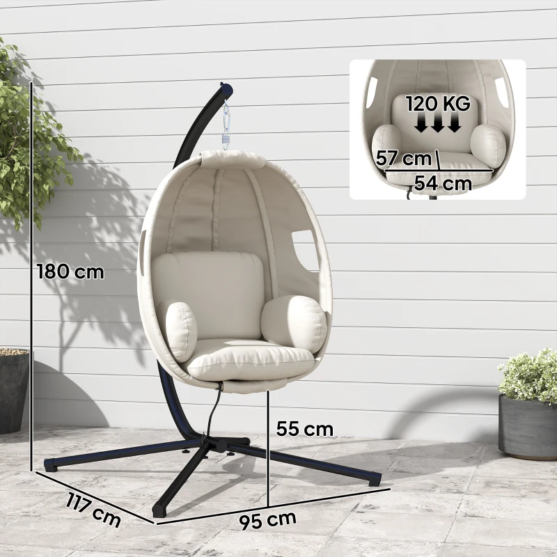 Outsunny Fauteuil suspendu avec support, panier pliable avec coussin d'assise épais, hauteur réglable, harnais de sécurité jusqu'à 120 kg