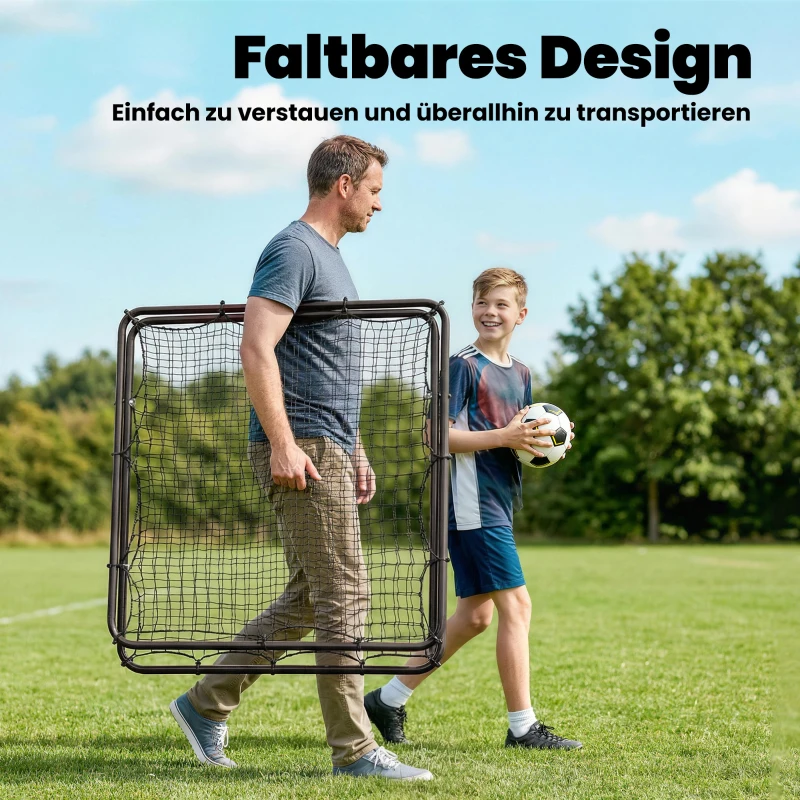 SPORTNOW Rebounder für Fußball, Klappbar verstellbar Prellwand mit 5 Winkelpositionen und 120 x 120 cm Rückprallwand Netz