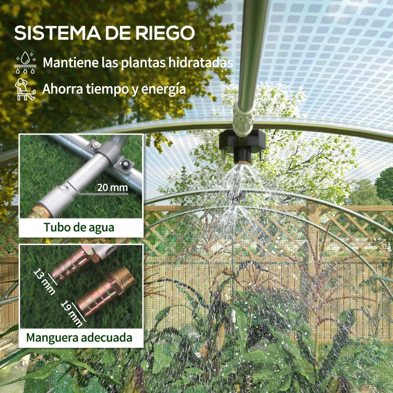Outsunny Invernadero de Túnel 6x3x2 m con Sistema de Riego Integrado 12 Ventanas con Malla y 1 Puerta Enrollable Verde