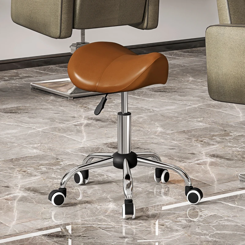 HOMCOM Rolling Stool, Work Chair with Height Adjustable 49-61 cm and Ergonomic Saddle, 52x53x49-61cm, Brown