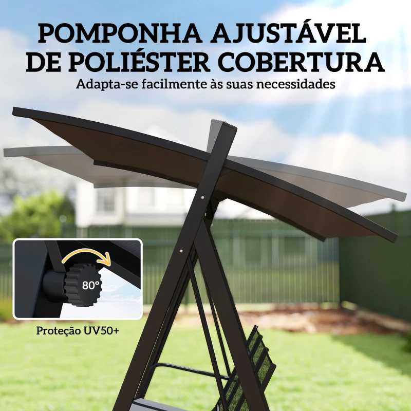 Outsunny Baloiço de Jardim de 3 Lugares com Teto Ajustável UPF50+ Assento Transpirável e Estrutura em Metal 188x130x183 cm Cinza
