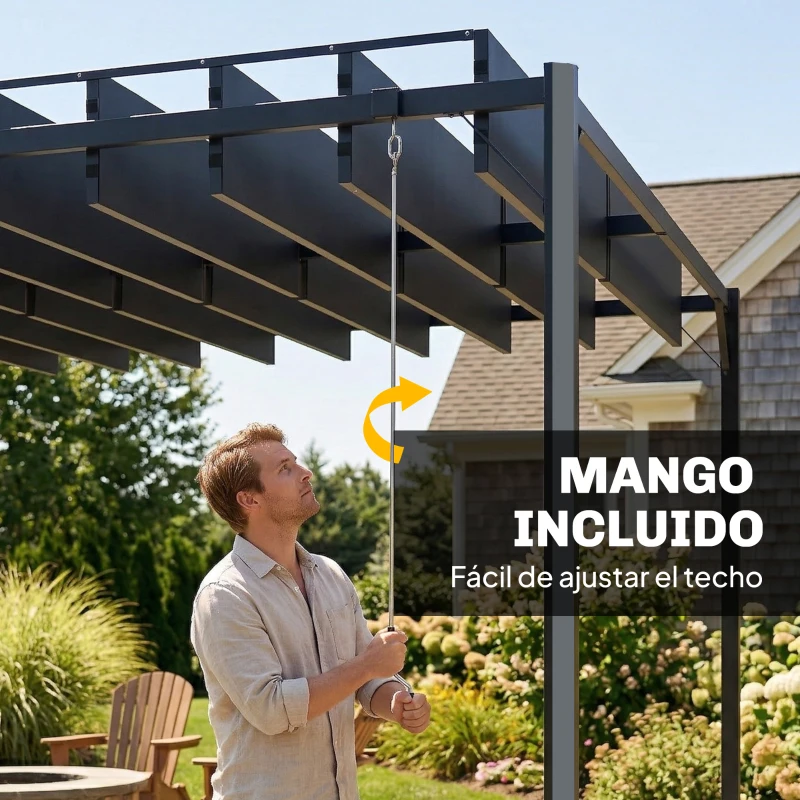 Outsunny Pérgola de Jardín 3x4 m con Protección UPF 50+ Gazebo con Techo Ajustable Estructura de Metal para Exterior Gris Oscuro