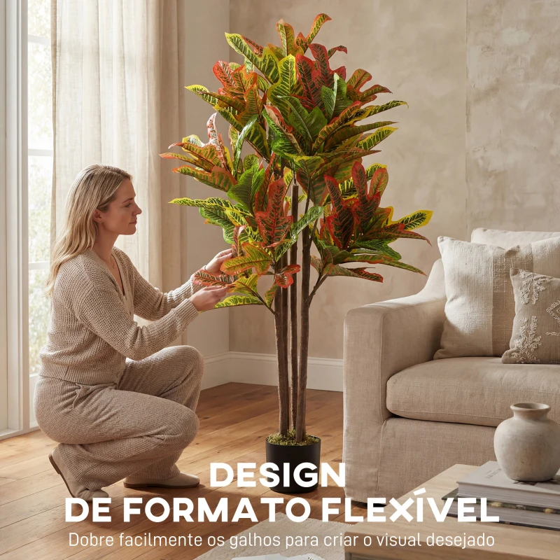 HOMCOM Planta Artificial 120 cm Planta Decorativa com Vaso e Folhas para Decoração Interior Casa Escritório Sala de Estar Multicolor