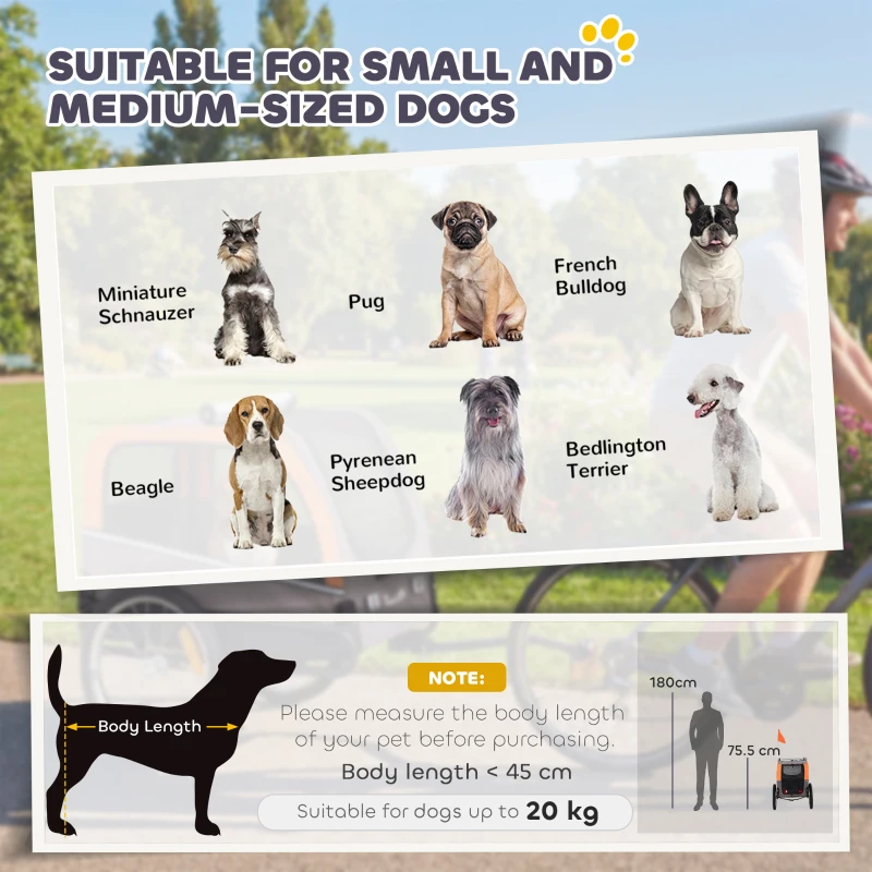 PawHut Przyczepka rowerowa dla psów składana z odblaskami dla małych i średnich psów do 20 kg Pomarańczowa