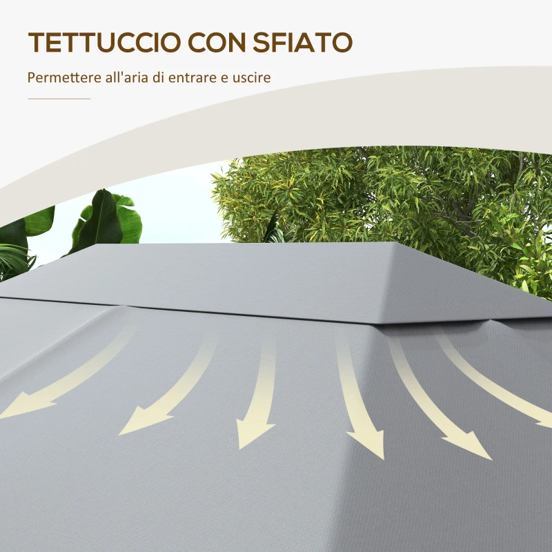Outsunny Tetto di Ricambio 4x3 m per Gazebo Anti UV in Poliestere con Presa d'Aria, Grigio Chiaro