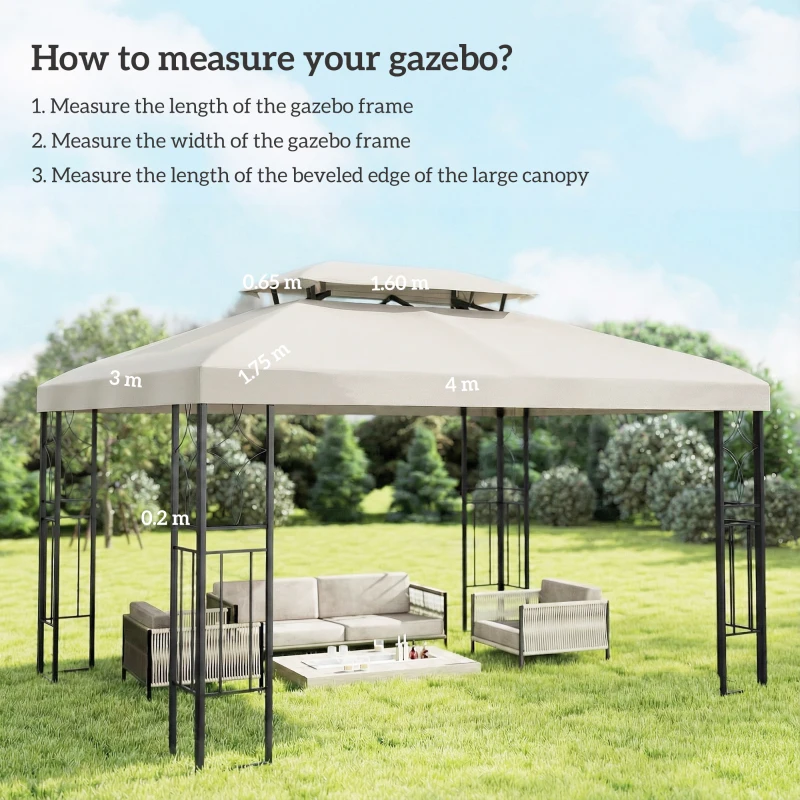 Outsunny Telo di ricambio gazebo 4x3 m con doppio tetto e drenaggio, Crema