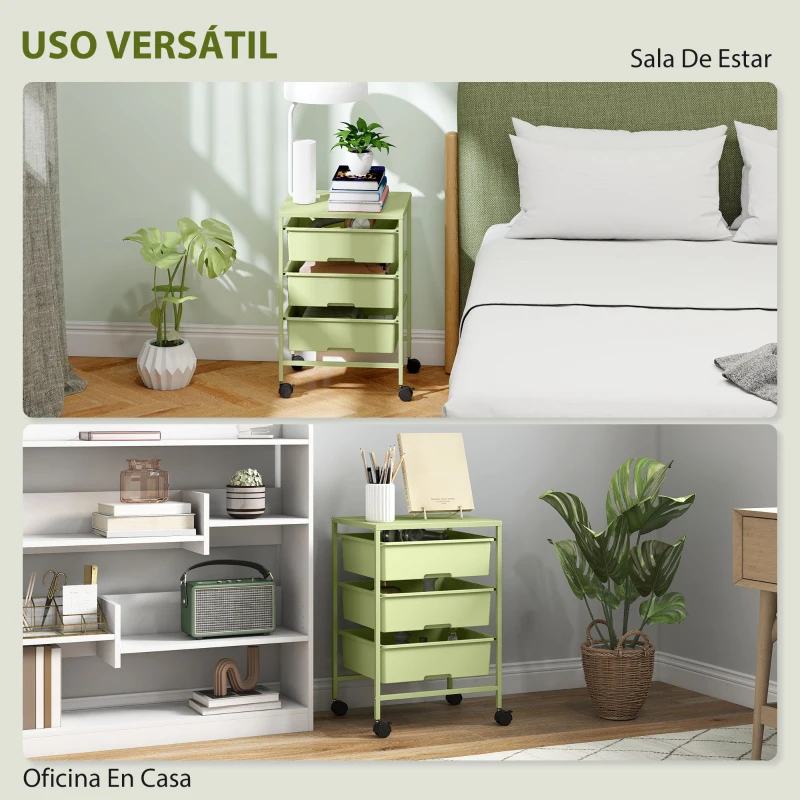 HOMCOM Carrito de Almacenamiento de 4 Niveles Carrito de Cocina con Ruedas 3 Cestas y Tablero 40,8x33,5x60,5 cm Verde