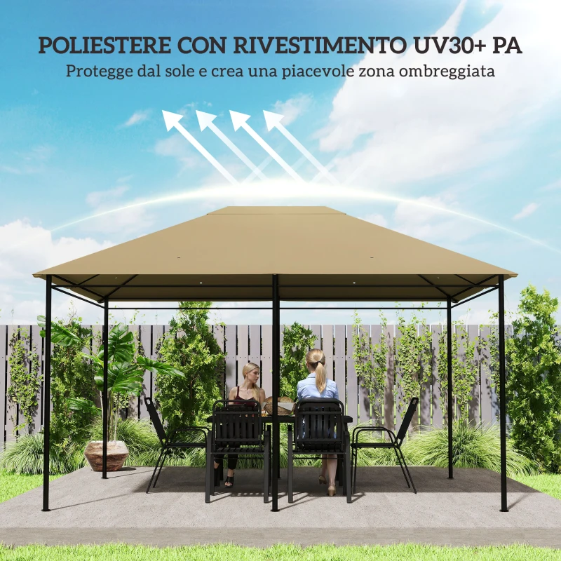 Outsunny Tetto di Ricambio per Gazebo 4x3 m Anti UV in Poliestere con Presa d'Aria, Khaki