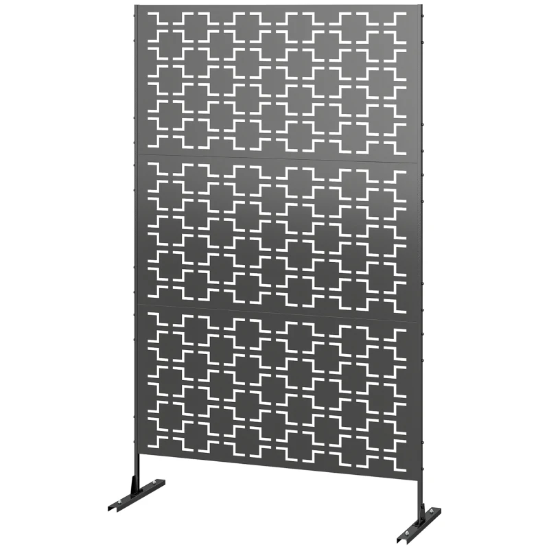 Outsunny Metal Decorative Privacy Screen Outdoor Divider, Black Grid