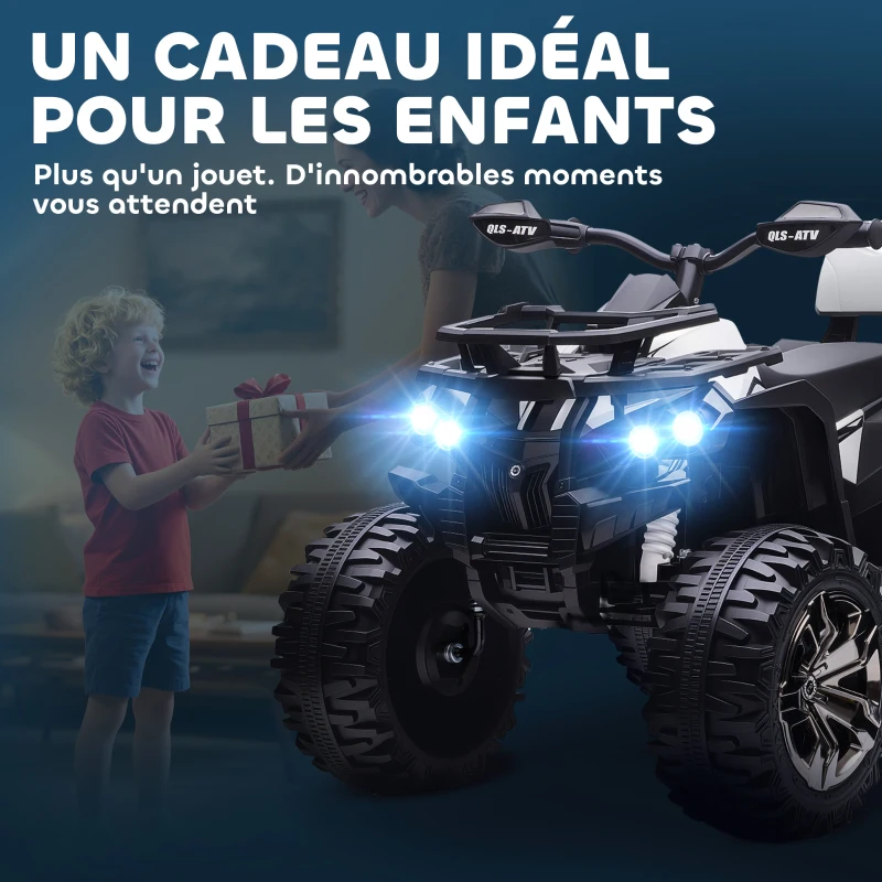 HOMCOM Quad Buggy électrique Enfant 12 V 8 Km/h Max. Voiture électrique Enfant avec Effets Lumineux sonores métal PP Blanc Noir