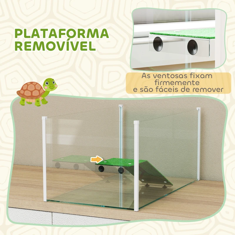 PawHut Aquário para Tartarugas Terrário de Tartarugas com Plataforma Rampa e Visão Panorâmica 360° 60x35x28 cm Branco