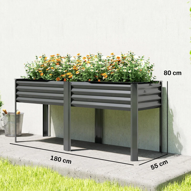 Outsunny Orto rialzato in metallo con traverse rinforzate e tessuto non tessuto, 241 L, Grigio scuro