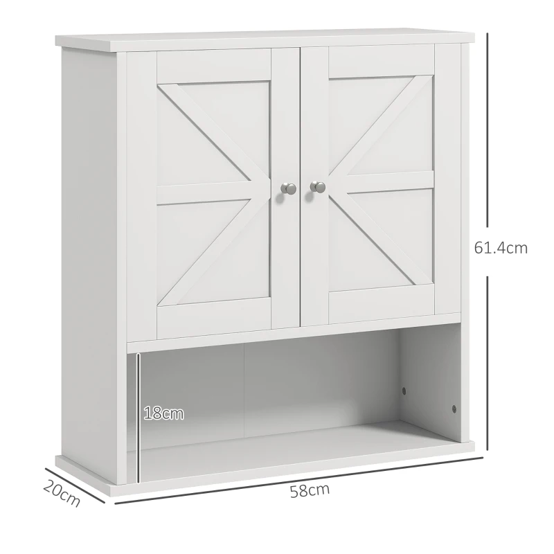 kleankin Armadietto da Bagno da Parete, Mobile da Bagno Appendiabile Rustico con Scomparto Ripiano Regolabile e 2 Ante, Bianco