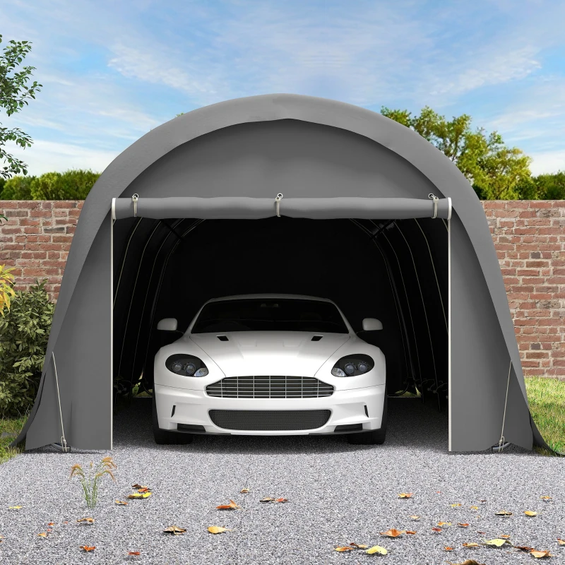 Outsunny Carport tenda garage con pareti laterali rimovibili, 360x720 cm, Grigio scuro