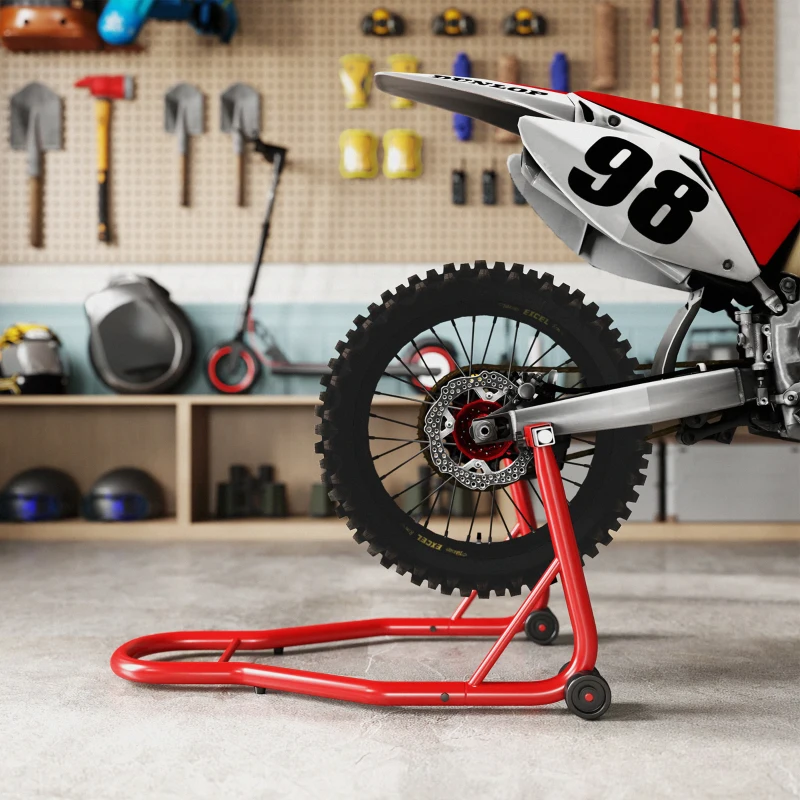 HomCom Cavalletto Supporto per Moto Posteriore Con Doppio Tipo di Accessori in Acciaio, Rosso