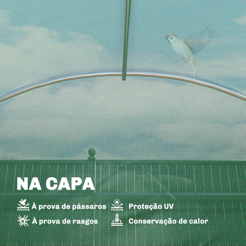 Outsunny Estufa Tipo Túnel 2,8x2x1,9 m com Prateleiras Estufa de Jardim com Porta Enrolável, 6 Janelas de Rede Verde