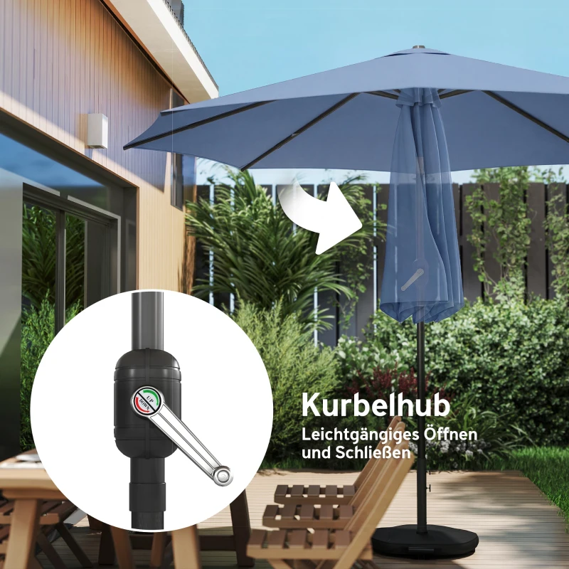 Outsunny Parasol Ø295 cm, parasol rond UV 30+ pour balcon/plage/marché, pour plage, balcon, jardin, Bleu