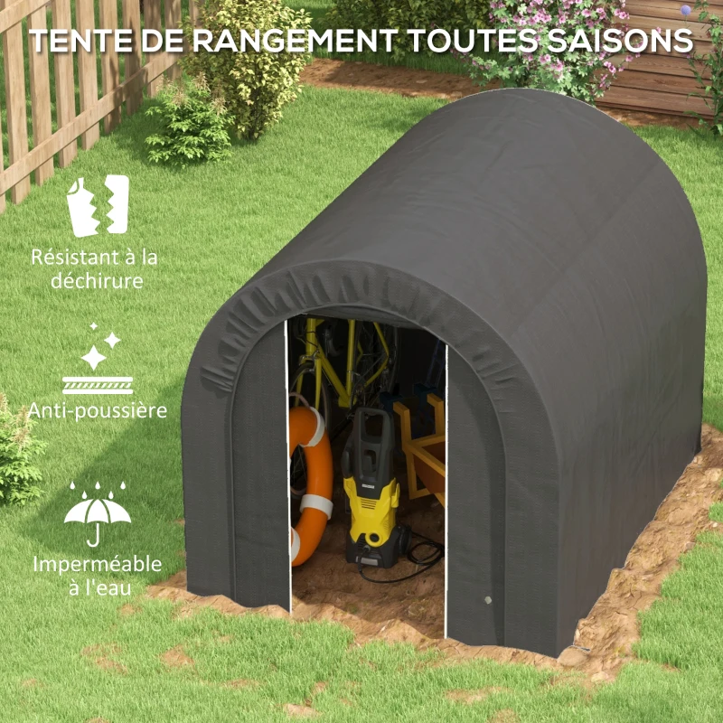 Outsunny Abri de jardin tente de rangement extérieur abri de vélo garage pour vélo bâche en PE métal 2,4 x 1,8 x 1,9 m gris foncé