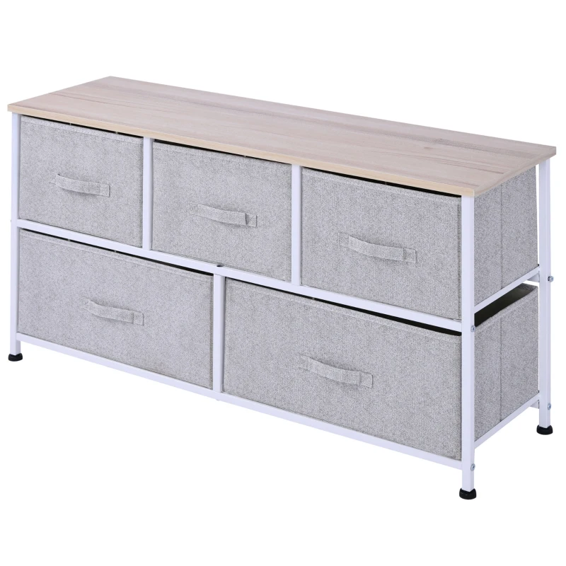 HOMCOM Cassettiera con 5 Cassetti per Camera, Struttura Metallica, 100x30x54 cm, Grigio