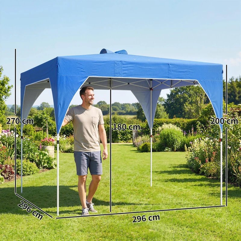 Outsunny Tenda pieghevole pop-up 3x3 m con ruote e sacchi di sabbia, Blu