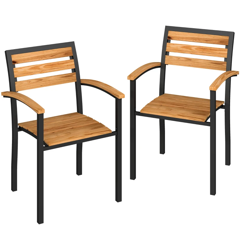 Outsunny Set de 2 Scaune Stivuibile pentru Exterior din Lemn cu Finisaj Natural.