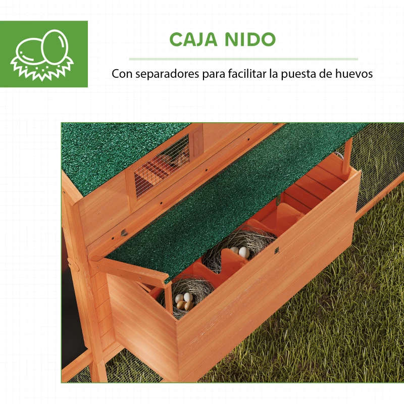 PawHut Gallinero de Madera Grande Exterior con 2 Nidos Corral Techo Asfáltico Bandeja Extraíble y Rampa 347x160x150 cm Naranja