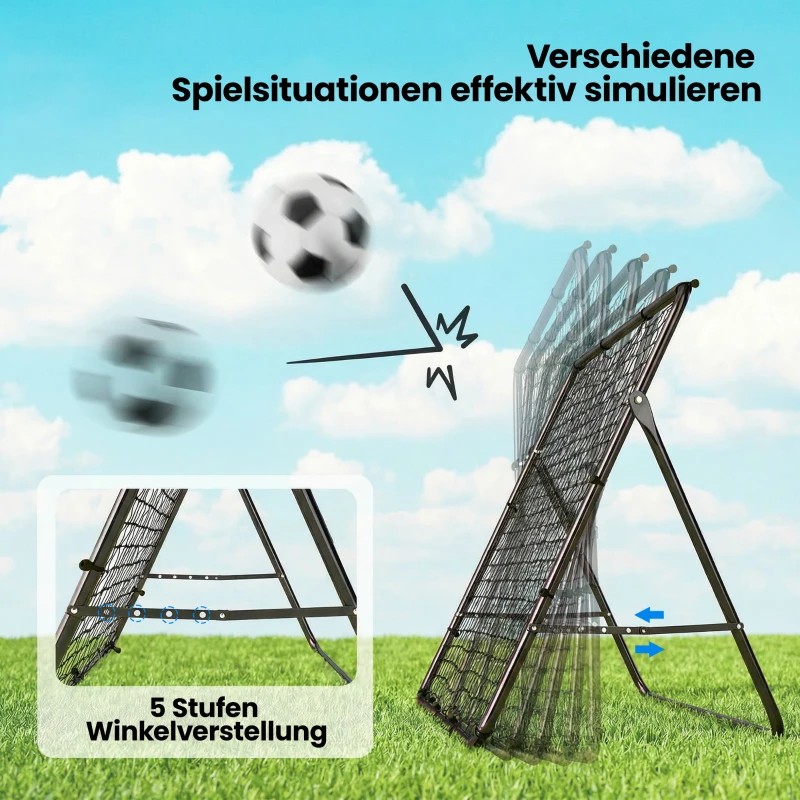 SPORTNOW Rebounder für Fußball, Klappbar verstellbar Prellwand mit 5 Winkelpositionen und 120 x 120 cm Rückprallwand Netz