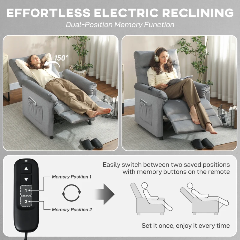 HOMCOM Fotoliu Reclinabil cu 8 Puncte de Masaj și 5 Moduri, Poggiapiedi, Încălzire, Material Catifelat, Gri